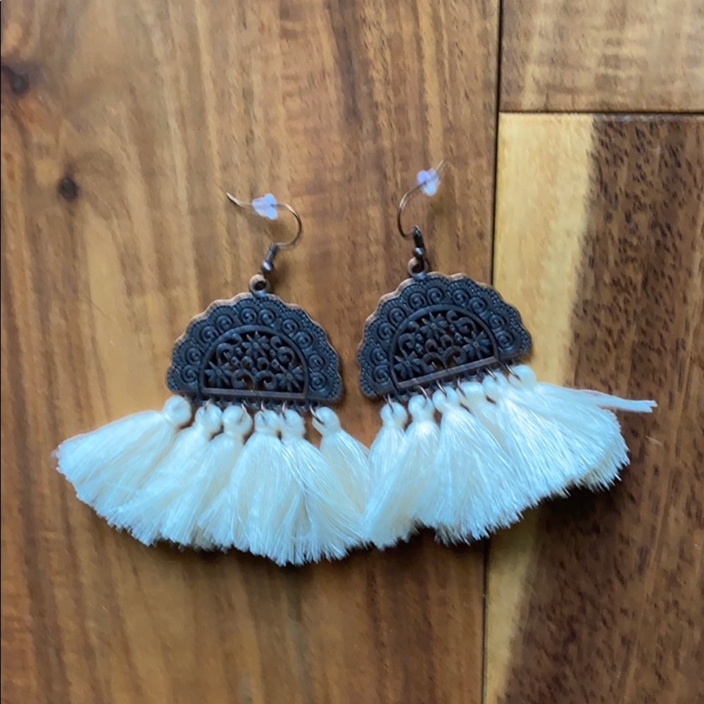 2/$8 Bronze Earrings with cream Tassels